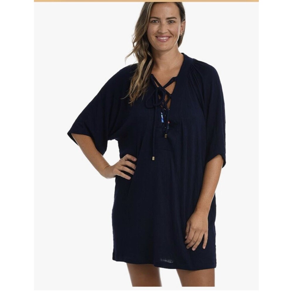 24th & Ocean Lace Up Tunic Midnight Blue Size Small NWT